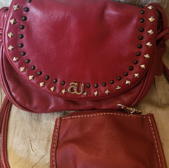 EUC Au Red Leather Crossbody Purse - Picture 2 of 10